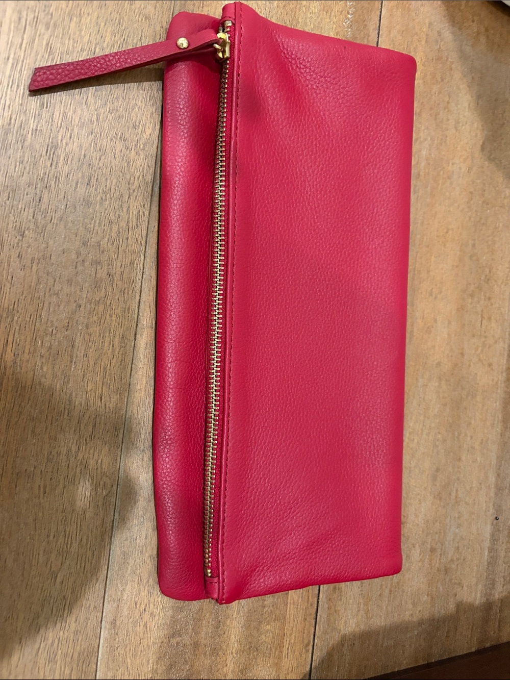 Banana Republic Red Leather Wristlet Clutch with gold zipper